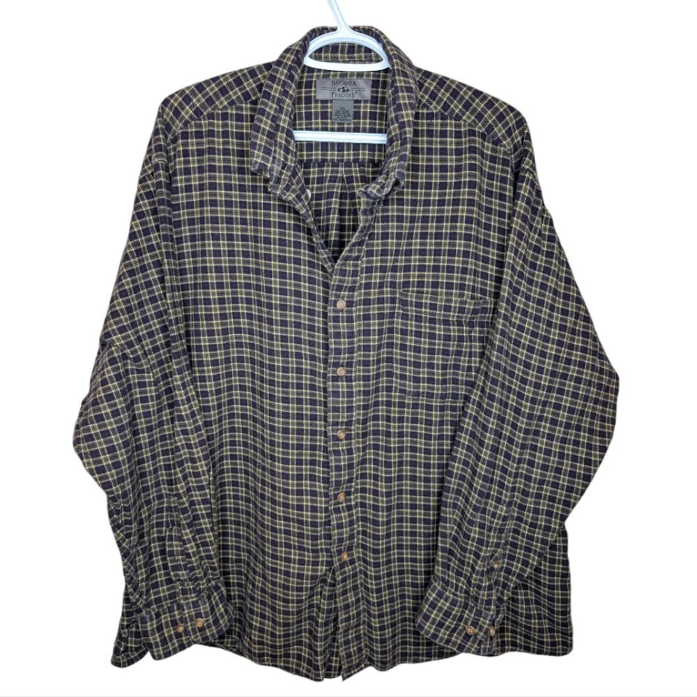 Vintage 90s Bay Area Traders Green Purple Plaid Button Down Men's XXL Unisex